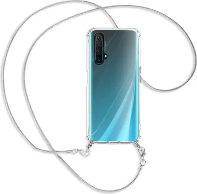 Produktbild von Handykette Backcover-Schutzhülle mit Band (Metall silberfarben) für Realme X50 / X50m 5G  - silberfarbene Kette Snake