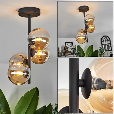 Produktbild von Isorella Deckenlampe aus Metall/Glas in Schwarz/Bernsteinfarben