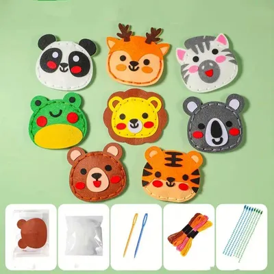 Produktbild von Filz Nähset Kinder Zootiere Anhänger - 8 Teile - DIY Filz Nähset ab 5 Jahren