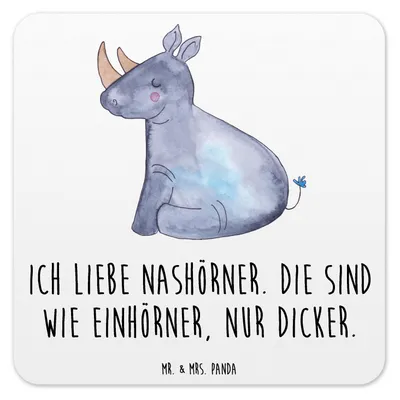 Produktbild von Mr. & Mrs. Panda Untersetzer für Gläser Einhorn Nashorn 6er Set - Weiß - Geschenk, Zoo, Unicorn, Tischuntersetzer, Tassen-Untersetzer, Regenbogen, Witzig, Nashörner