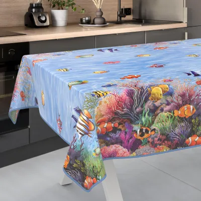 Produktbild von Tischdecke Fotoprint Aquarium Bunt 280x140cm mit Band-Kante Wachstuch abwaschbar