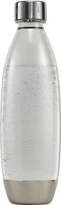 A clear studio shot of a SodaStream FUSE METAL carbonation bottle.