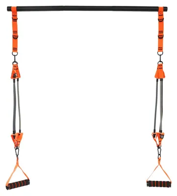 Produktbild von Pilates Stange Set - Multifunktionales Pilates Kit - 6 Widerstandsbänder - Griffe und Türanker - Fuß- und Knöchelriemen - Ganzkörper- und Krafttraining - Für Home Gym - Orange