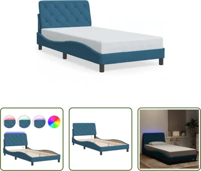 Produktbild von The Living Store Bettgestell mit LED-Leuchten Blau 100x200 cm Samt