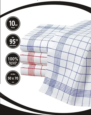 Produktbild von Merkanta Geschirrtücher 10er Set | Küchentücher 50x70cm | 100% Baumwolle | Geschirrhandtücher | rot blau kariert | 10 Handtücher Küche | super saugfähig | Küchenhandtücher | Abtrockentücher