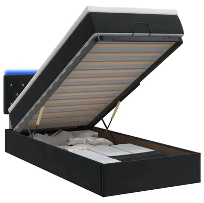 Zdjęcie produktu dla Łóżko z pojemnikiem i materacem LED Czarny 90 x 190 cm Welur