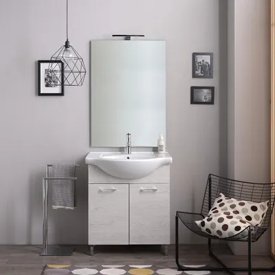 Immagine prodotto di Mobile bagno a terra 75cm quercia bianco effetto legno con specchio e lampada | Rimini