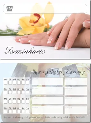 Produktbild von 100 Stück hochwertige Terminkarten Nagelstudio Maniküre Wellness ( gelb )
