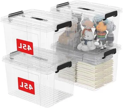Image de Boîte de rangement en plastique avec couvercle et poignée - Empilable et emboîtable - Pour le rangement à la maison et au bureau