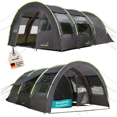 Produktbild von Skandika Tunnelzelt Kemi für 4 Personen | Camping Zelt, 2 Schlafkabinen, 2 m Stehhöhe, wasserfest, 3000 mm Wassersäule, Frontwand versetzbar, Vorzelt