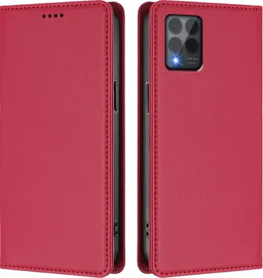 Produktbild von Handyhülle für T-Mobile REVVL 6 Pro, Kunstleder Klapphülle Stoßfeste Magnetische Hülle mit Ständer Rot