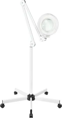 Obrázok produktu pre LED lupa s osvetlením – stojanová lampa – 8x sklenená šošovka – 24 W – ohybný krk – 5-nožný podstavec – žiarovka v cene – biela farba