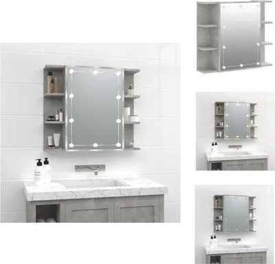 Produktbild von vidaXL Spiegelschrank mit LED Betongrau 70x16,5x60 cm -  Badezimmerwaschtische