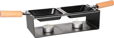 Produktbild von Raclette-Set Teelicht-Betrieb mit 2 Pfannen und Holzspatel, 9,5 x 39 x 8,5 cm