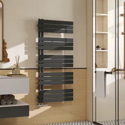 Produktbild von AICA Badheizkörper Handtuchtrockner 1320x600mm 875W Anthrazit, Seitenanschluss, Flach Vertikal für Badezimmer