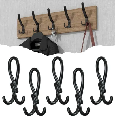 Produktbild von Dreifachhaken Wandgarderobe, schwarz, zum Anschrauben 5 Stück