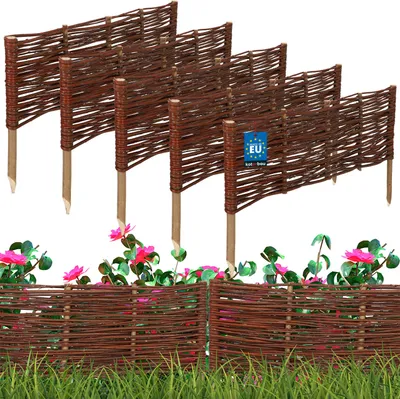 Produktbild von KOTARBAU® 5er Set Beeteinfassung 60x20cm Weidezaun Beetumrandung aus Weide Beet Zaun Mini Steckzaun Abgrenzung für Blumen- & Kräuterbeet Weide Braun