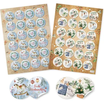 Produktbild von 2 x 24 Sticker Weihnachten selbstklebend - Geschenke Aufkleber Ø 4 cm