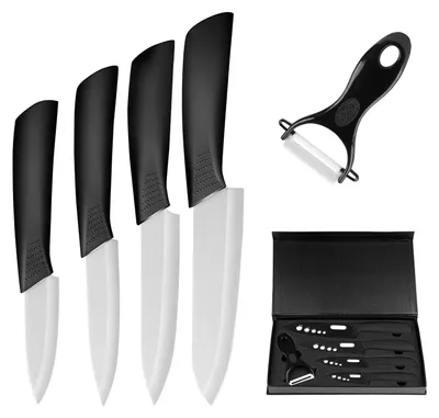 Produktbild von 4-teiliges Kochmesser-Set aus Keramik mit Schutzhüllen