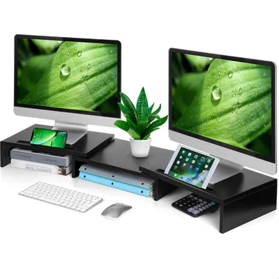 Produktbild von Zenzee Monitorständer für 2 Monitore Monitorerhöhung mit Handyhalter Bildschirmständer Notebookständer Schreibtischaufsatz Schwarz