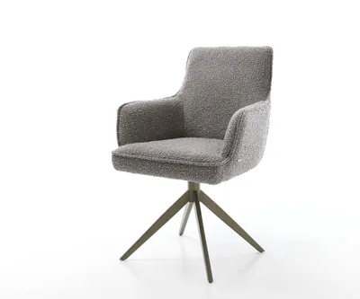 Produktbild von DELIFE Drehstuhl Heira-Flex mit Armlehnen Bouclé Silbergrau Kreuzgestell breit Effektfinish Titan 360° drehbar Taschenfederkern