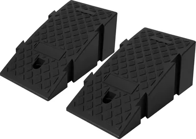 Zdjęcie produktu dla Rampa do krawężników i progów – zestaw 2 sztuk – trójkątny kształt – wysokość 19 cm – powierzchnia antypoślizgowa – 25×45×19 cm – tworzywo sztuczne – kolor czarny