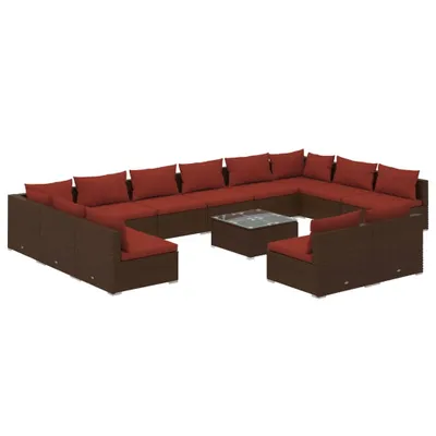 Produktbild von 13-tlg. Garten-Lounge-Set mit Kissen Braun Poly Rattan