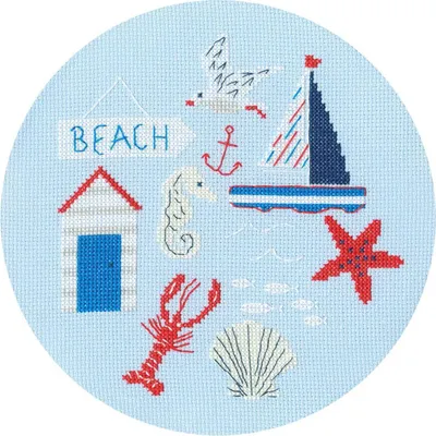 Produktbild von Auslaufmodell Bothy Threads Kreuzstich Set "Strand", Zählmuster, XJH2P, Diam. 17,5cm