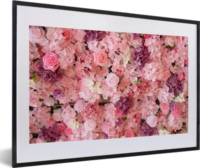 Produktbild von MuchoWow® Gerahmtes Poster Blumen - Rosa - Rosen 60x40 cm - Poster mit Schwarzem Bilderrahmen Wandposter Rahmen Foto Bilder - Schlafzimmer - Plakat in Rahmen - Drucken