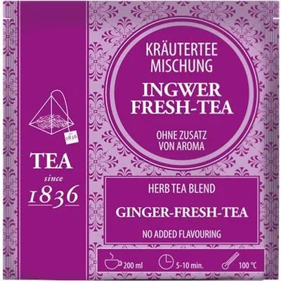 Produktbild von Kräuterteemischung Ingwer-Fresh-Tee ohne Zusatz von Aroma 50 Pyramidenbeutel im Sachet à 2 Kräuterteemischung Ingwer-Fresh-Tee ohne Zusatz von Aroma 50 Pyramidenbeutel im Sachet à 2 g