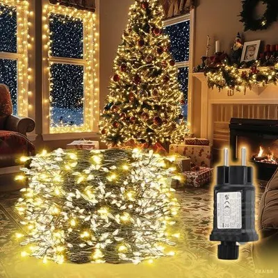 Productafbeelding van 10 meter LED-lichtketting, buitenverlichting, kerstlichtketting met 400 LED's, 8 lichtmodi, warm wit, kerstdecoratie