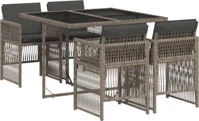 Produktbild von vidaXL 5-tlg. Garten-Essgruppe mit Kissen Grau Poly Rattan