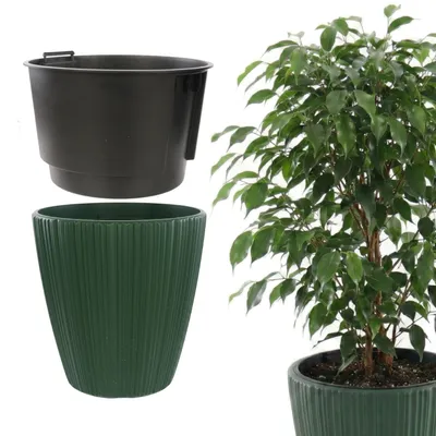 Produktbild von Blumentopf gerillte Struktur, vertikale Streifen 47 cm, Übertöpf für Zimmerpflanzen, Herausnehmbarer Einsatz mit Griffen, für den Innen- und Außenbereich, zur Dekoration von Haus, Wohnzimmer, Terrasse