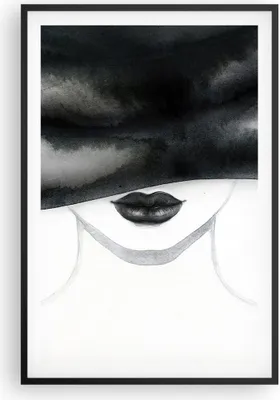 Produktbild von Gerahmtes Poster - Schwarzer Rahmen - Frau Hut Schwarzweiß - 61x91,5 cm - Wand Bild - Wanddeko - Wandbilder - Kunstposter - Wandposter - Bilderrahmen - Bilder - Kunstdruck - Wandbild - P2BPA61x91-4301