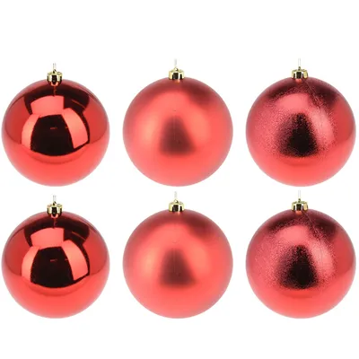 Produktbild von 6 x Weihnachtskugeln aus Kunststoff Ø 12 cm rot-matt+glanz+glitzer wetterfest für Innen und Außen - Christbaumkugeln – Weihnachtsbaumkugeln