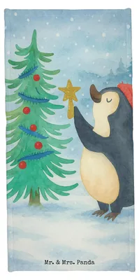 Produktbild von Mr. & Mrs. Panda Sport Handtuch Pinguin Weihnachtsbaum Design - Eisblau - Geschenk, Strandtuch, sporthandtuch, Duschtuch, Weihnachten, Strandlaken, Winter