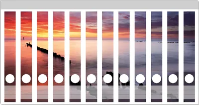 Produktbild von Wallario Ordnerrücken Sticker, selbstklebend für schmale Ordner, 12 Stück, Motiv Sandstrand im Sonnenuntergang - Roter Himmel