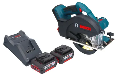 Zdjęcie produktu dla Bosch GKM 18V-50 Professional akumulatorowa pilarka tarczowa do metalu 18 V 136 mm bezszczotkowa + 2x akumulator 4,0 Ah + ładowarka