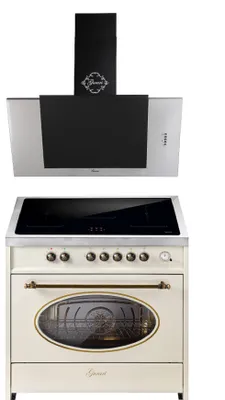 Produktbild von GURARI Induktions-Standherd E 913 RU CR+GCH S 482 90 IS, Retro Range Cooker 90 cm+Dunstabzugshaube 90cm