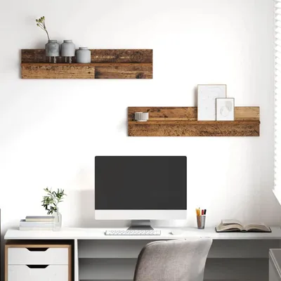 Image de Maison Exclusive - Étagères murales, 2 pièces, bois de récupération, 80 x 11,5 x 18 cm, matériau composite en bois