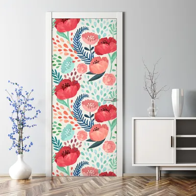 Produktbild von Dekorative Abnehmbarer Wandsticker Türtapete selbstklebend Klebefolie Vintage Mohnblume 77 x 200 cm