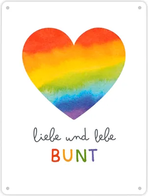 Produktbild von Regenbogenherz Metallschild XL in 21x28 cm mit Spruch Liebe und lebe bunt