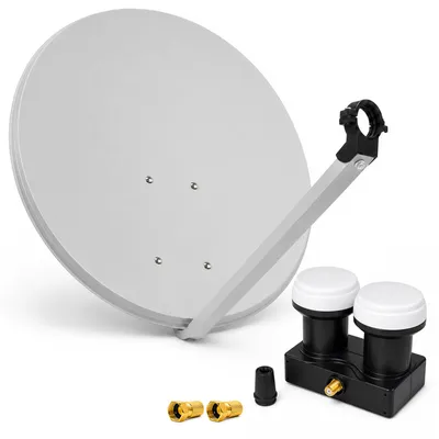 Produktbild von PremiumX SAT Anlage 80cm Antenne Hellgrau Single Monoblock 2x F-Stecker