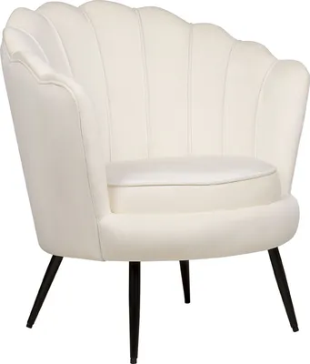 Produktbild von BELIANI Sessel Cremeweiß Samtstoff mit Schwarzen Metallfüßen Hoher Rückenlehne Muschel Design Retro-Stil Wohnzimmer Ausstattung Sitzmöbel