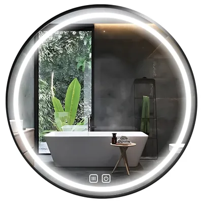 Zdjęcie produktu dla SAVE ®HOME Okrągłe lustro łazienkowe LED - 60 cm - PODŚWIETLANE -  Z RAMĄ LOFT - 3 BARWY ŚWIATŁA - ŚCIEMNIALNE - BEZ PARY - DOTYKOWE - LUSTRO ŚCIENNE