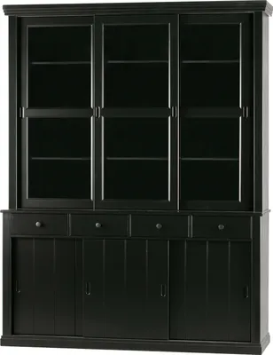 Produktbild von Woood Lagos Vitrinenschrank Highboard Aus Kiefer Mit Glastüren, Schwarz