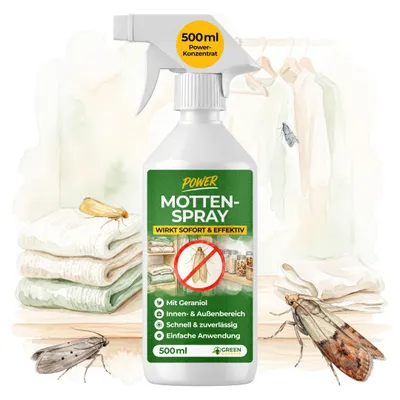 Produktbild von Motten Abwehrspray Power-Konzentrat 500 ml – Mottenschutz gegen Kleider- & Lebensmittelmotten, Mottenspray, Motten bekämpfen, Mittel gegen Motten