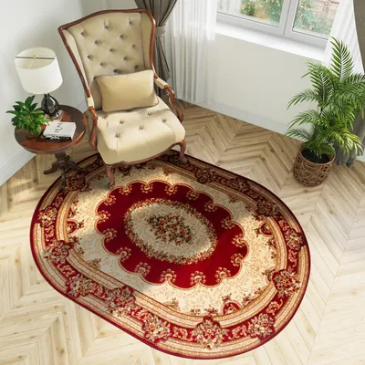 Image de Tapis Ovale Salon Chambre à coucher Tapis à poils courts Design classique Rouge Marron OEKOTEX 200 x 300 cm