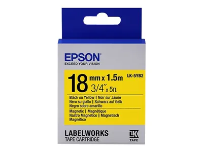 Produktbild von Epson Etikettenkassette, magnetische Etiketten LK-5YB2 Schwarz/Gelb, 18 mm (1,5 m), Schwarz auf gelb, M, Japan, Epson, LabelWorks LW-Z700FK, 1,8 cm