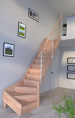 Produktbild von Holztreppe Rhodos in 1/4 gewendelter Ausführung rechts-Buche-Design Geländer Holzrundstäbe-mit Setzstufen